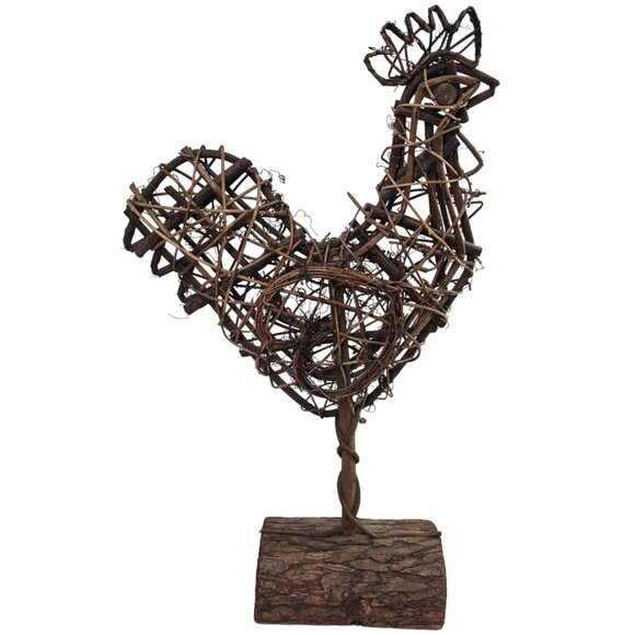 Chicken Rooster Twig Sculpture Statue 19 Inch Vine Art Vintage FarmCore - Picture 2 of 11